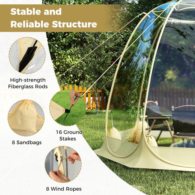 coast 630° transparent tente à bulles 265 x 265 x 190 cm pour 5-6 personnes, beige