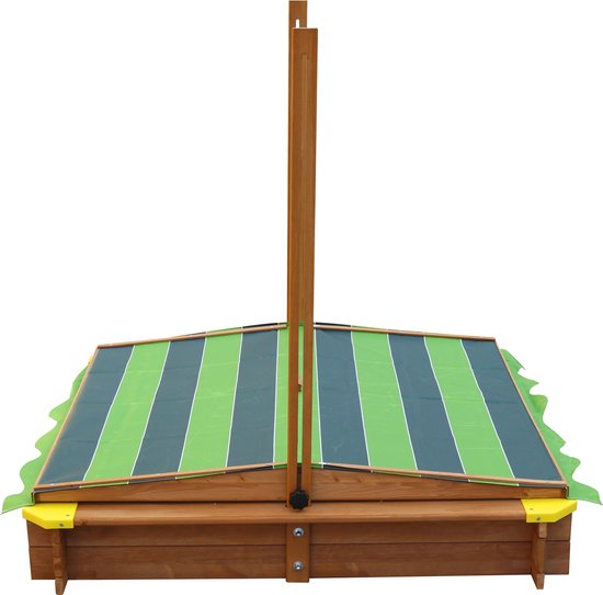 Bac à sable en bois AXI Lily avec toit réglable, couleur marron/vert - Avec bancs, bâche de sol et housse de protection - Bois certifié FSC - 118 x 118 cm