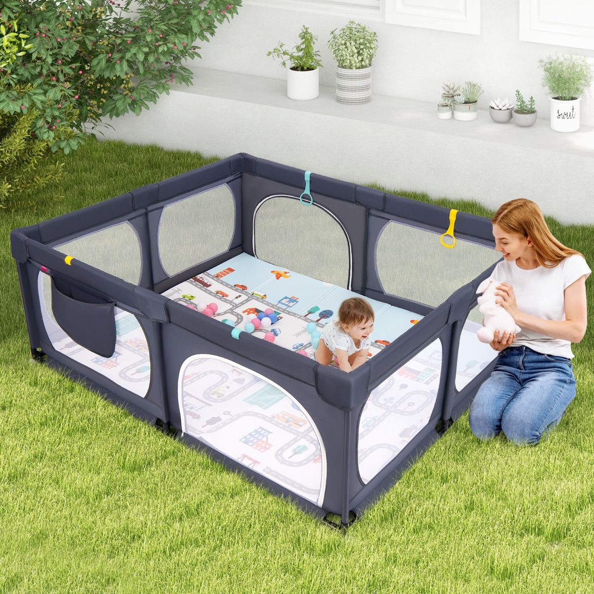 Coast Baby Box avec matelas et 50 balles 189 x 158 x 68 cm - Gris foncé