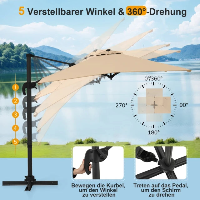 Coast Parasol flottant - 250 x 250 cm - Inclinable - Rotation 360° - Aluminium - Beige