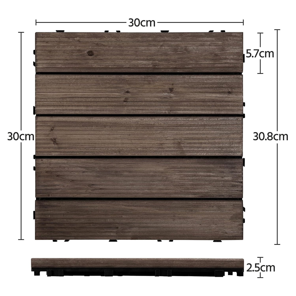 Dalles de terrasse en bois Yaheetech 30 x 30 cm - 27 pièces - 2,6 m² - Noir