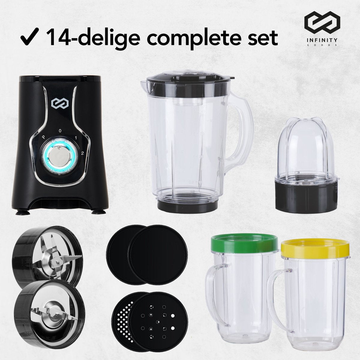 Infinity Goods Blender - 3 en 1 - 14 pièces - 400W - Noir