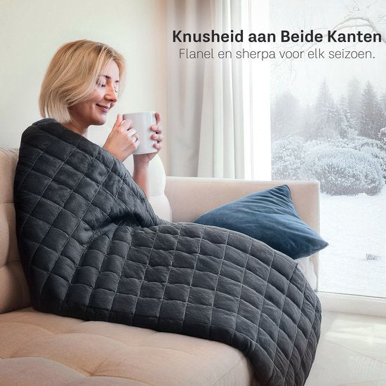 Couverture lestée CozySense® 7 kg - Couverture lestée - Couverture lestée - GLASS-Flow® Distribution de la pression - 135x200 - Velours flanelle & Sherpa - Hypoallergénique - Noir