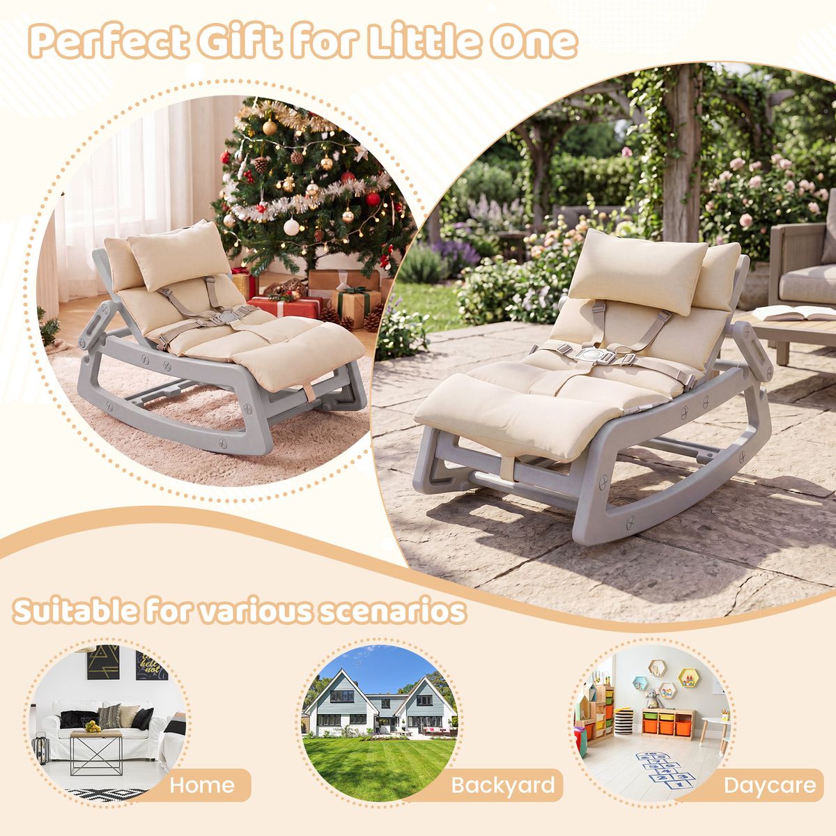 Fauteuil à bascule Coast 2-en-1 pour enfants - dossier réglable - coussin d'assise lavable - gris