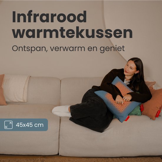 Auronic Heat Pillow - Classic - 45x45 - Sans fil - Rechargeable - Oreiller électrique - Infrarouge - Bleu