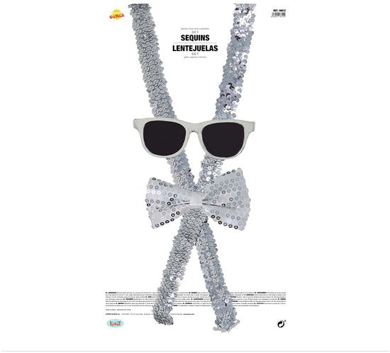 Ensemble de déguisement « Fiestas Guirca » pour le carnaval - bretelles / lunettes de fête / nœud papillon - argenté - adultes