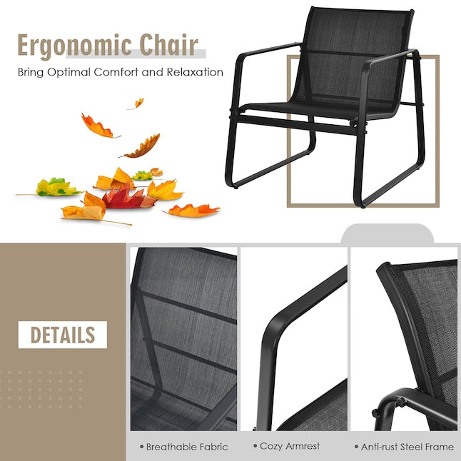 3-Piece Garden Furniture Set Balcony Set with 2 Chairs and Table - Black, Dimensions Chair 58x60x85 cm, Table 60x60x72 cm