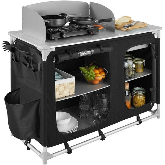 tectake - cuisine de camping dim. 116 x 52 x 107 cm noir - 403345