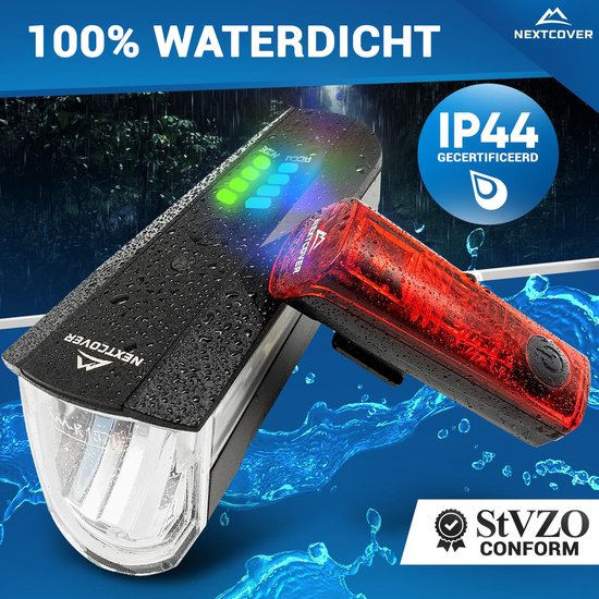 NEXTCOVER® Bicycle Light Set LED 80 Lux Pro - White and Red with "LightSense" sensor switch built-in and 11h battery life - USB rechargeable & waterproof - StVZO (Germany) approved- LED bicycle light for bike light & bike tail light, bicycle lighting