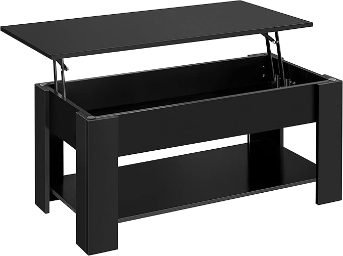 Table basse Yaheetech avec plateau relevable – Noire – Réglable en hauteur avec espace de rangement dissimulé