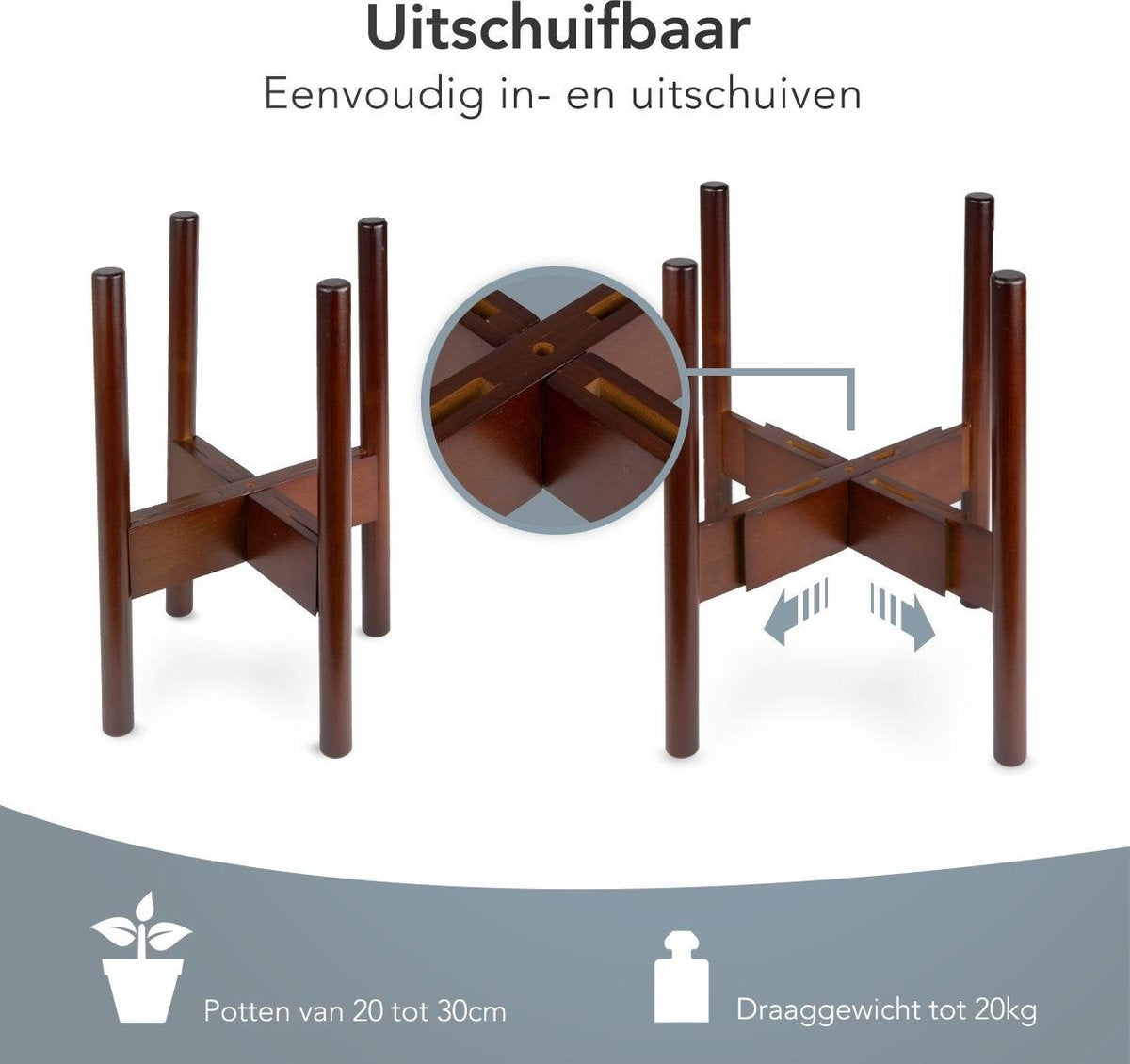 LifeGoods Support de plantes - Support de fleurs extensible - Table à plantes - 20 à 30 cm - Bambou foncé
