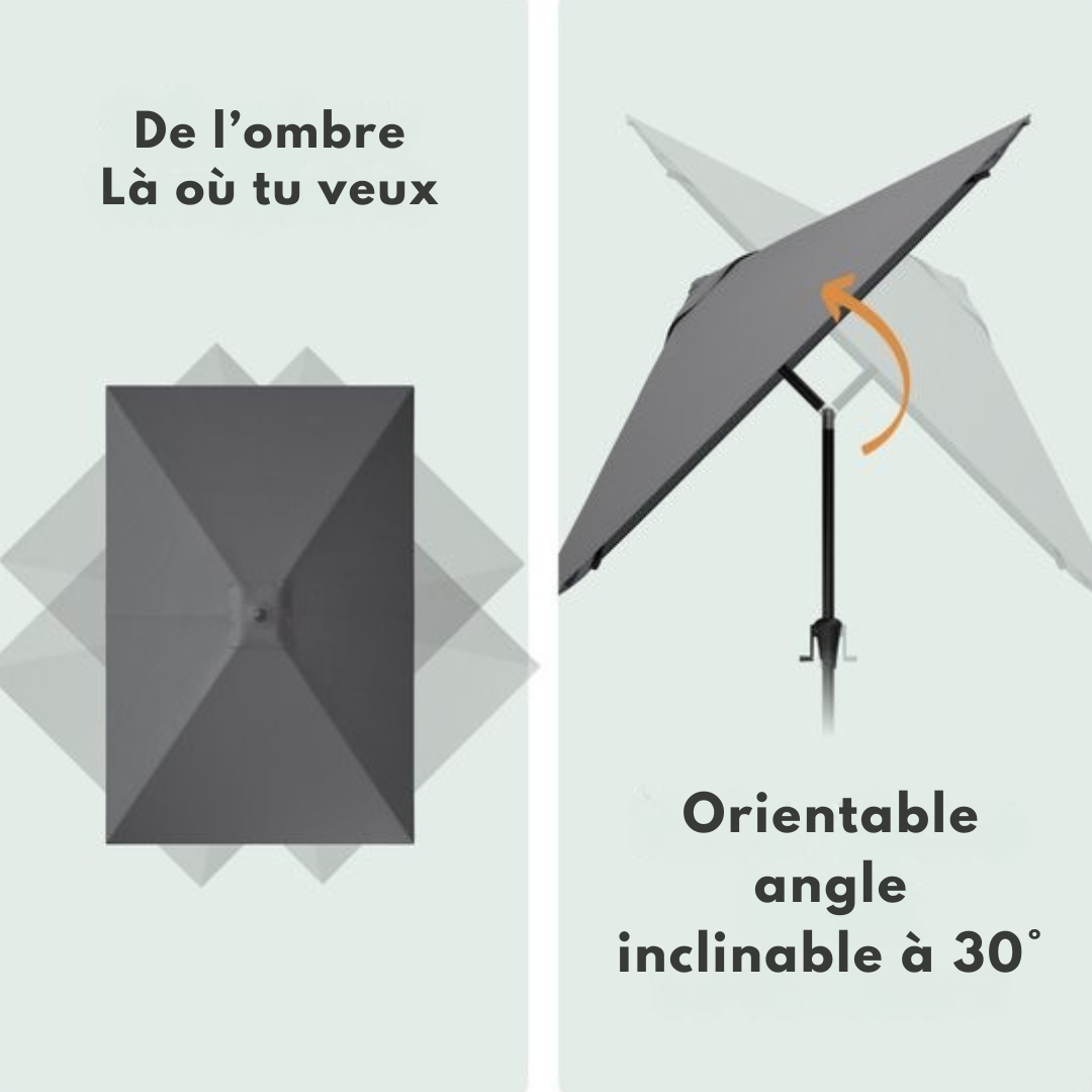 LifeGoods Parasol - Jardin - 200x300cm - 30° inclinable - Imperméable - UPF50+ - Gris foncé