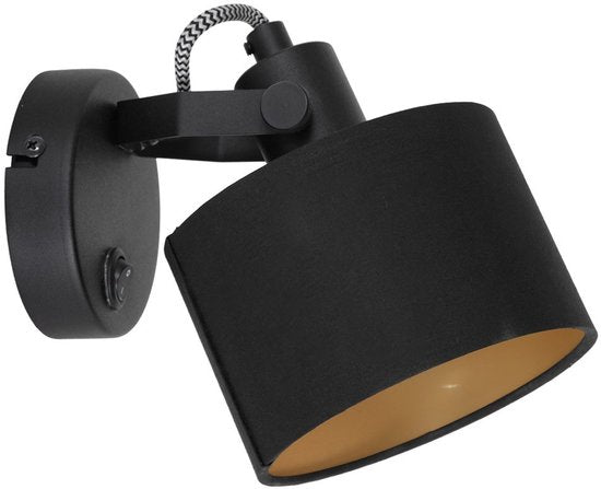 Spot Ornoir 3333ZW noir avec abat-jour doré - Orientable et inclinable - Métal et textile - Mexlite - Moderne - Usage intérieur
