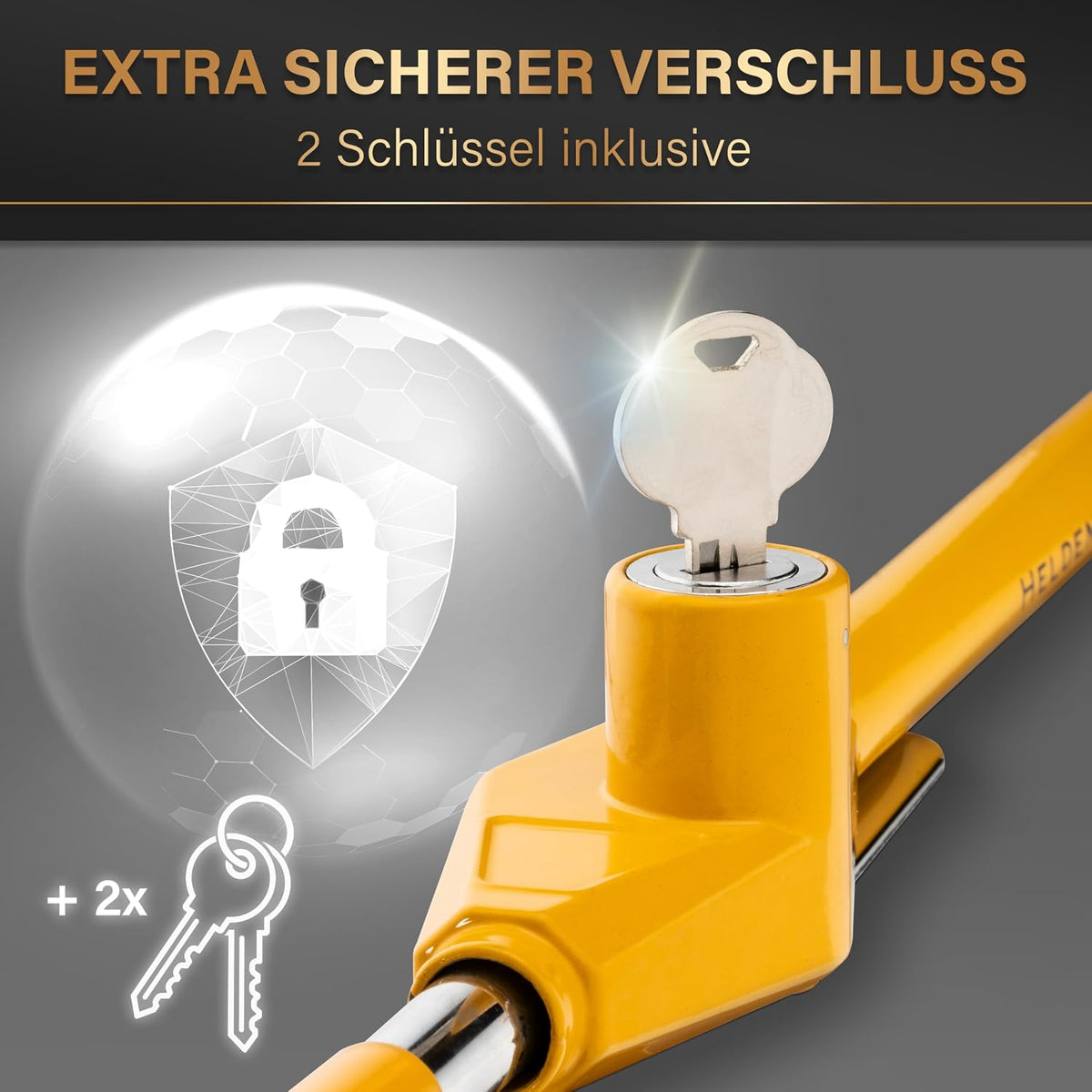 Heldenwerk Verrou de volant pour voiture - Pince universelle pour volant - Extensible jusqu'à 80 cm - Acier trempé - Jaune