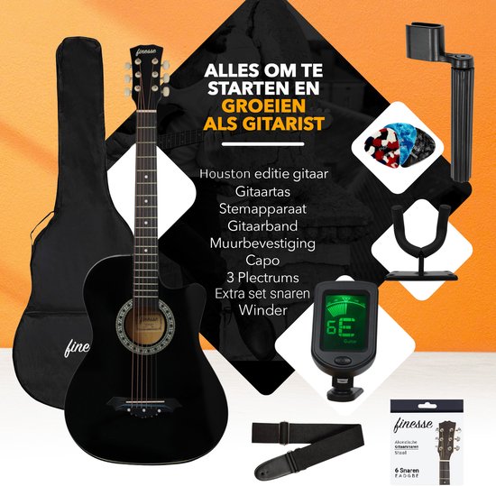 Finesse Acoustic Guitar - avec cours vidéo - Guitare occidentale - Guitare enfant et adulte - Noir