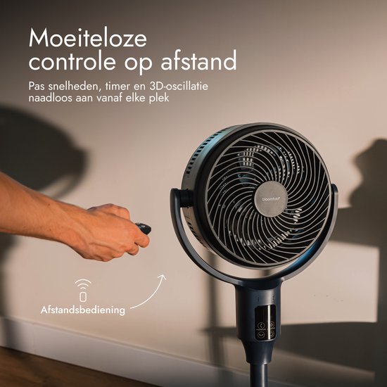 Ventilateur Bloomfold Breeze - 108 cm - Bleu nuit - Commande tactile - Oscillation 3D - Minuterie - 9 vitesses