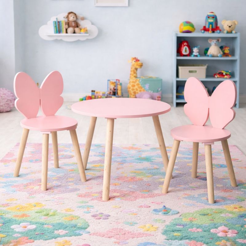 Home Styling Collection - Table pour enfants avec 2 chaises Butterfly Pink - Ensemble de meubles pour enfants 3 pièces