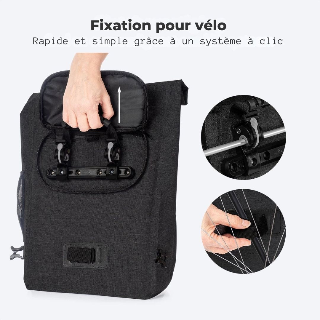 Sac à bandoulière et sac à dos LifeGoods Compact - 25L - Porte-bagages ronds - Imperméable - Noir