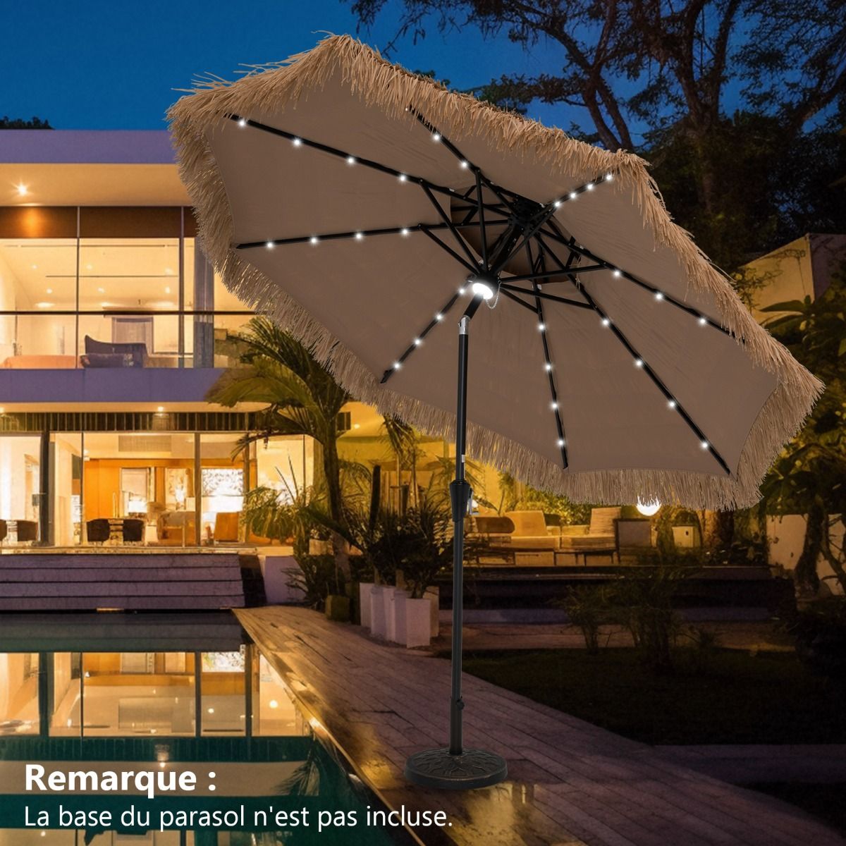 Parasol Coast Wicker - 32 LED Lights - Inclinable - Hawaii Style - 270 x 270 x 256 cm