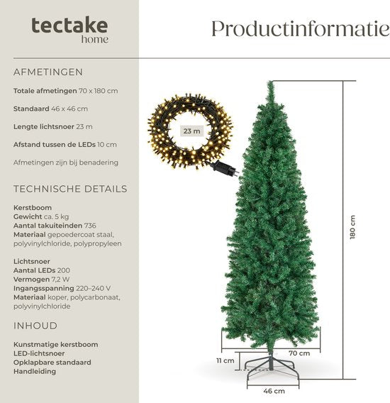 Sapin de Noël artificiel Tectake Comet 180 cm - 200 LED - 8 modes d'éclairage - Vert