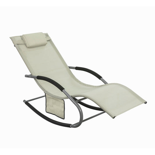 SoBuy OGS28-MI Chaise longue ergonomique | Chaise balançoire | Chaise à bascule | Beige | 143 x 57 x 85 cm
