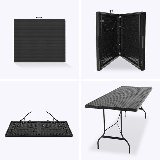 LifeGoods Table pliante - 180 cm - Table de camping - 6 à 8 personnes - Table pliante - Noir