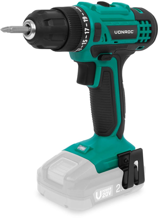 Vonroc Perceuse sans fil 20V - 19 modes de vissage + mode de perçage - 2 embouts inclus - Batterie et chargeur rapide inclus