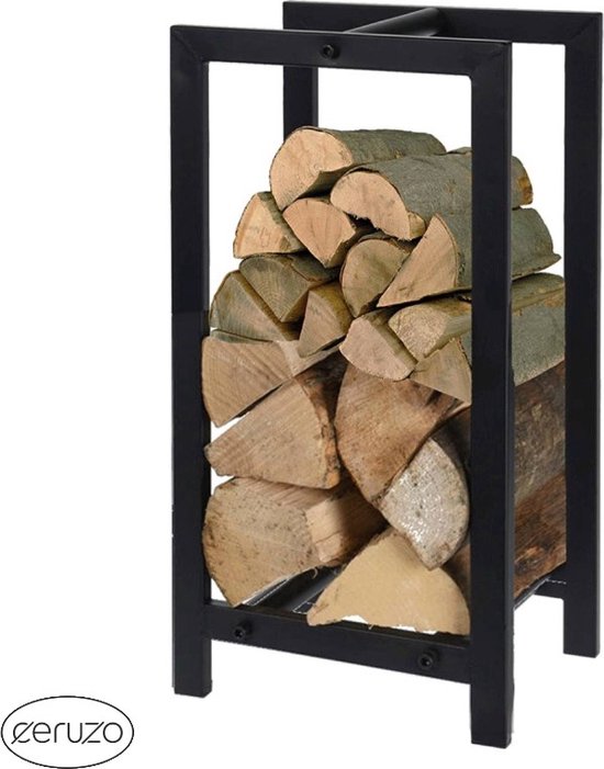 Porte-bûches - Rangement pour bois de chauffage - 30 x 23 x 60 cm - Noir mat