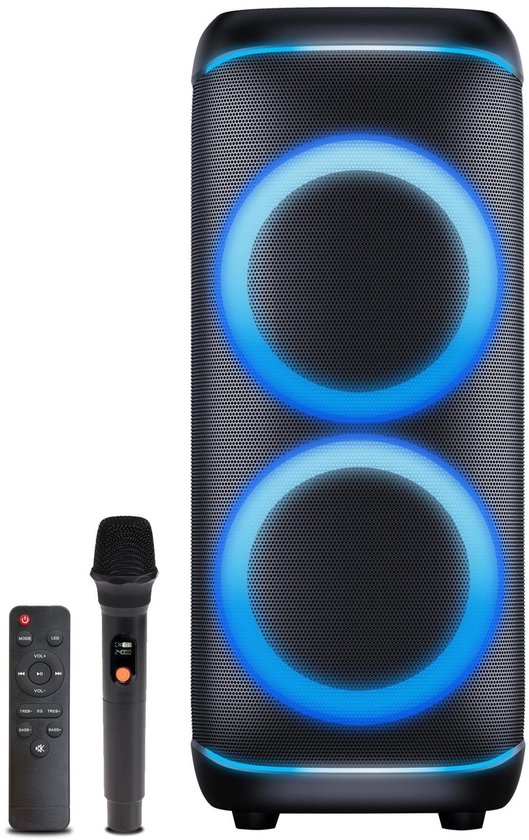 Enceinte Bluetooth Denver Party Box - Lumières disco - Partybox - Microphone inclus - Haut-parleur - BPS470