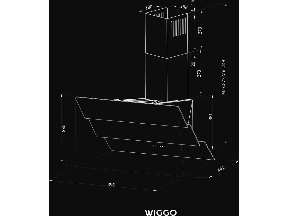 Hotte aspirante inclinée Wiggo - Modèle Triple Glas ECO - 90 cm - Noir