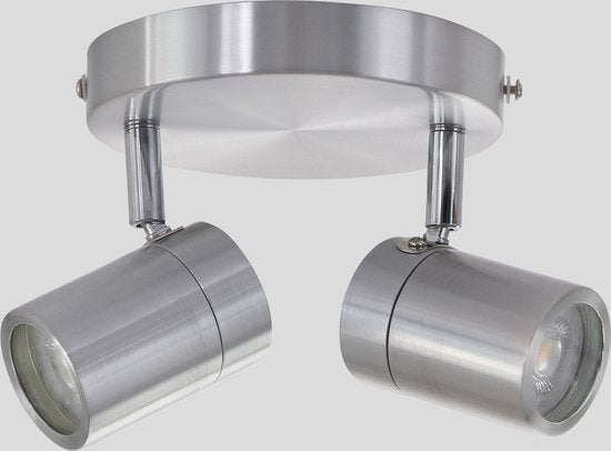 Spot à 2 faisceaux Upround 2487ST couleur acier - Orientable et inclinable - Design moderne - Ampoules incluses - Mexlite - Convient à un usage intérieur, IP44, profondeur max. 15 cm