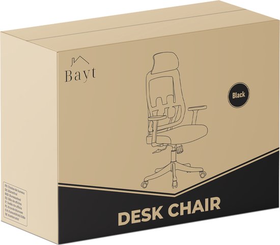 Bayt Ergonomic Office Chair - Chaise de bureau - Chaise de bureau adultes - Chaise de bureau - Réglable - Appui-tête - Noir