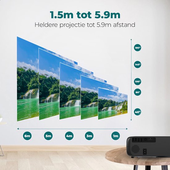 Spoused Beamer - Full-HD - 12 000 Lumens - Streaming depuis votre téléphone avec WiFi - Mini Beamer - Noir - Android