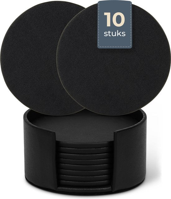 Castagnola Sous-verres en faux cuir - Sous-verres pour verres - Sous-verres design avec support - Sous-verres en cuir - Cuir - Lot de 10 - Noir