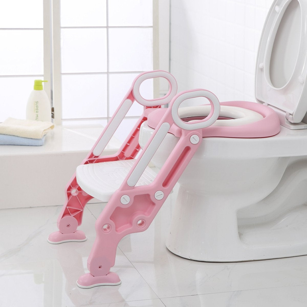 Réducteur de toilettes LifeGoods - Pot pour enfant - 2 à 7 ans - Rose/Blanc