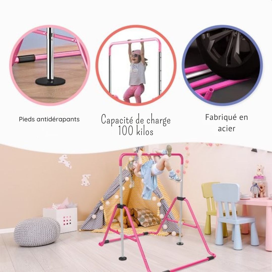 Cadre de gymnastique pliable Proskill- Cadre d'escalade - Réglable en 4 hauteurs - Enfants - Bambin - rose