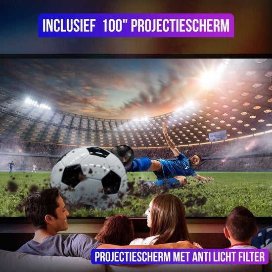 Strex Beamer ANDROID - Entrée en Full HD - 7000 Lumens - Streaming depuis votre téléphone avec WiFi - Mini projecteur - Ecran de projection 100" inclus