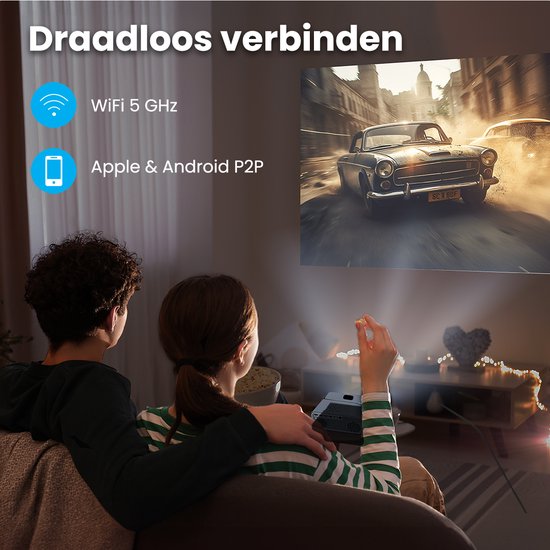Auronic Beamer 10 000 Lumens - WiFi - 1080P Full HD - Streaming depuis votre téléphone - Smart Mini Beamer - IOS & Android - Câble HDMI - Télécommande et écran de projection - Noir