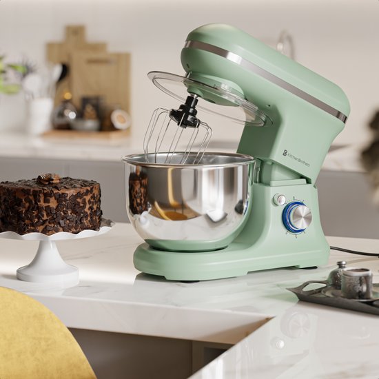 KitchenBrothers Robot de cuisine - 1200W - Robot de cuisine - 5L - Mélangeur à pain - Mélangeur avec bol - Mélangeur de cuisine - Vert pastel