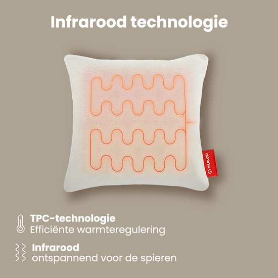 Auronic Heat Pillow - Sherpa Fleece - 45x45 - Sans fil - Rechargeable - Oreiller électrique - Infrarouge - Blanc