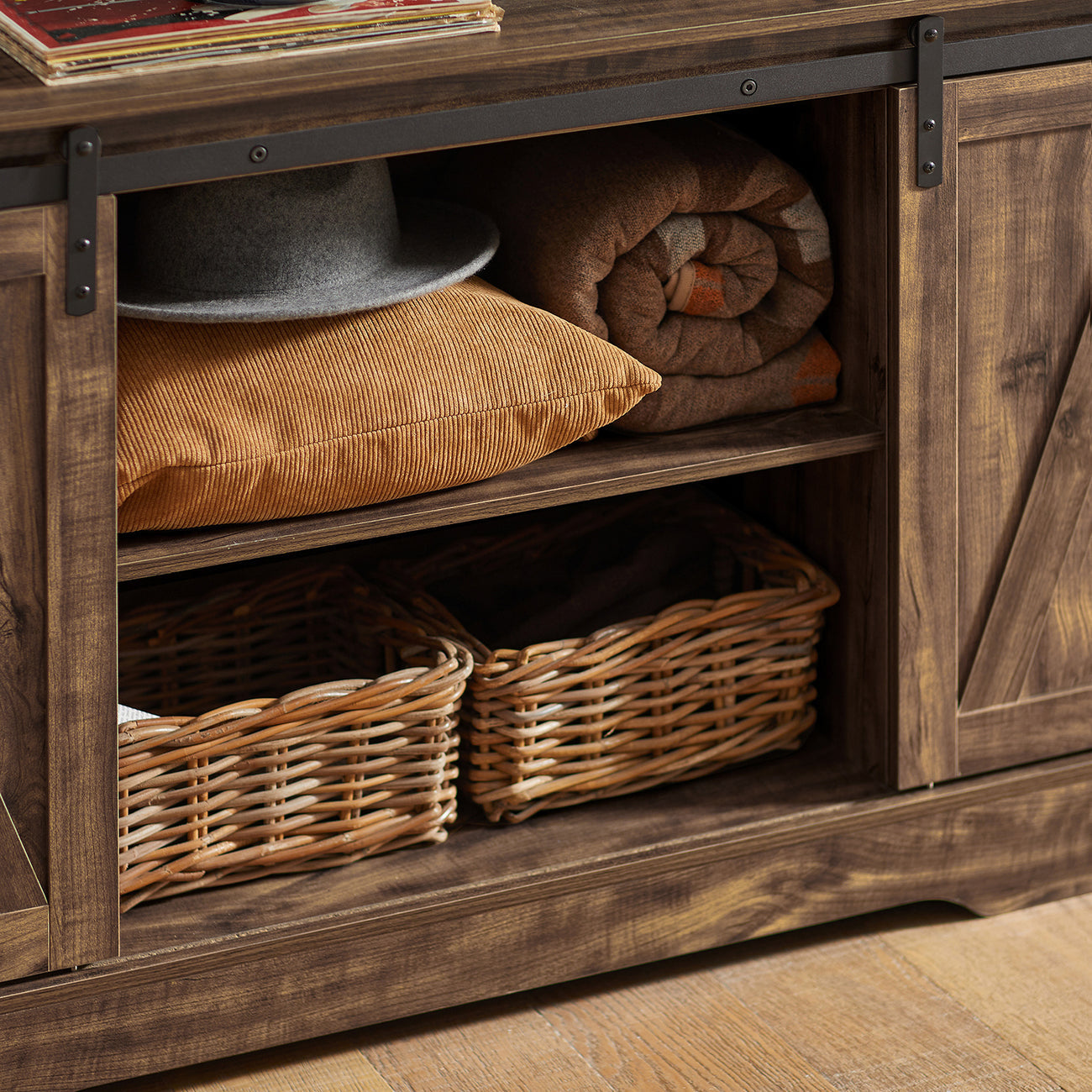 SoBuy FSB60-N Armoire de rangement avec porte coulissante - Rustique - 120 x 40 x 70 cm