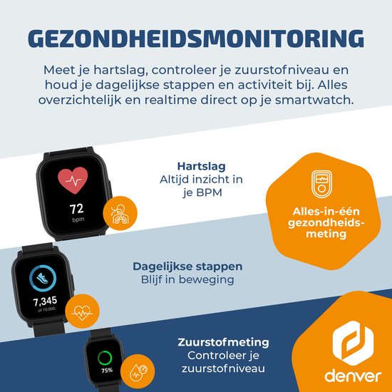 Montre connectée Denver - GPS - Cardiofréquencemètre - 100 modes sportifs - Oxymètre de pouls - Fonction téléphone complète - SWG155 - Noir