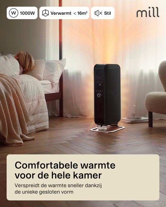 Mill AB-H1000DN BLACK - radiateur à huile design - 1 000 watts - n'assèche pas l'air - silencieux - noir - garantie de 5 ans