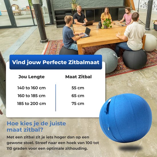Ballon de siège Backerz 65 cm - Ballons de siège avec housse en lin - Chaise de bureau ergonomique pour le bureau et la maison - Ballon de yoga de luxe - Bleu clair