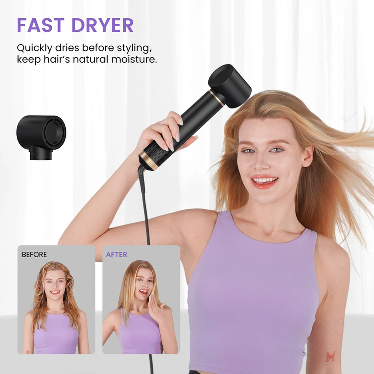 Appareil de coiffure 5-en-1 Atopskins – Sèche-cheveux, fer à friser, brosse lissante et brosse chauffante