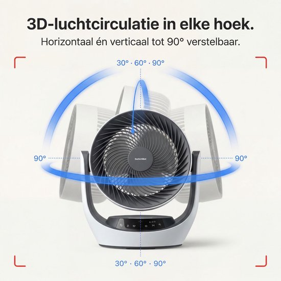 Ventilateur de table sans fil SwitchBot 22 dB - Ventilateur USB rechargeable ultra-silencieux avec application et télécommande - Circulation d'air silencieuse sur le bureau - 4 vitesses et minuterie - Blanc