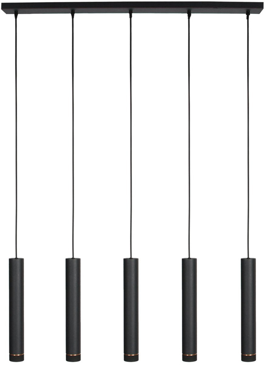 Mexlite Lampe pendante DownLume - 5 Lumières - Métal noir - Grande lampe de table de salle à manger - GU10 - Design moderne