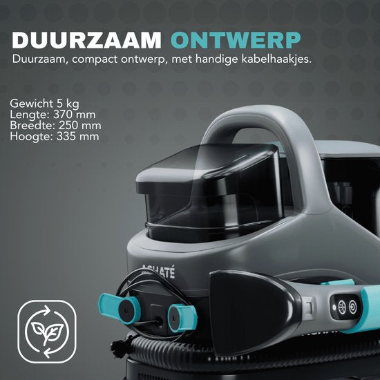 Achaté Nettoyeur de taches 5 en 1 Pro - Fonction vapeur et eau chaude - 1300 W - 45,5 x 38,8 x 33 cm - Gris