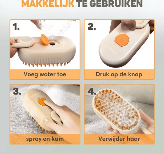 Vulpes Goods® Pets - Brosse à chat PRO - Brosse à vapeur douce et autonettoyante pour chats et chiens - Peigne à chat - Élimination des poils - Vaporisateur pour chats à poils courts et à poils longs - 2 peignes supplémentaires inclus