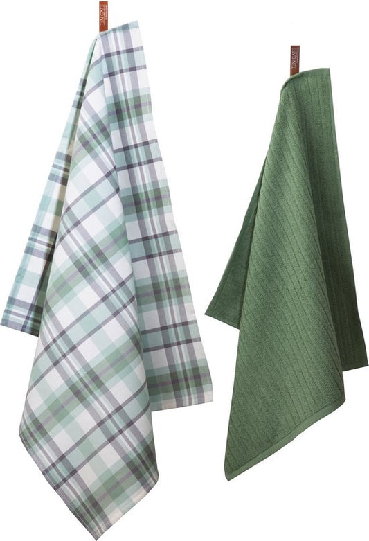 Ten Cate Set de torchons et essuie-tout - Set de torchons et essuie-tout - Torchons et essuie-tout - Essuie-tout - 1x essuie-tout 50x50 cm - 1x essuie-tout 60x65 cm - Coton - Vert clair